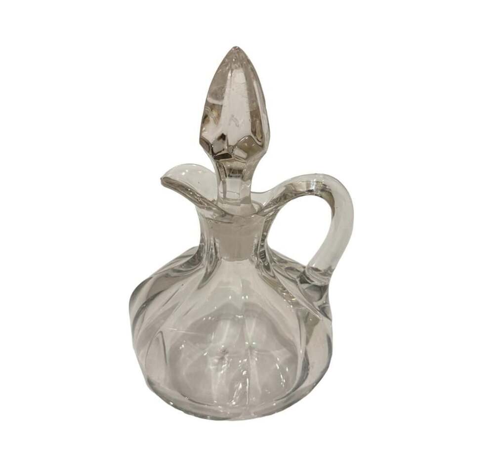Vintage Clear Glass Paneled Cruet With Matching Stopper